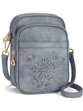 Women's Blue Crossbody Phone Purse Triple Compartments Lightweight Shoulder Bag